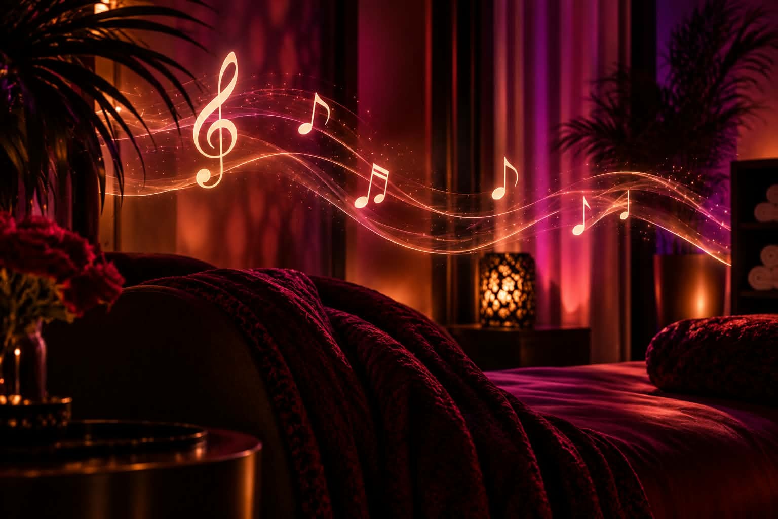 Candlelit interior arranged for a warm ambient sound experience